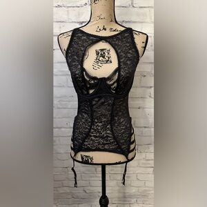 Adore Me 34DD Bustier Garters Black‎ Sexy Boudoir Roleplay Girly Sheer Stretch